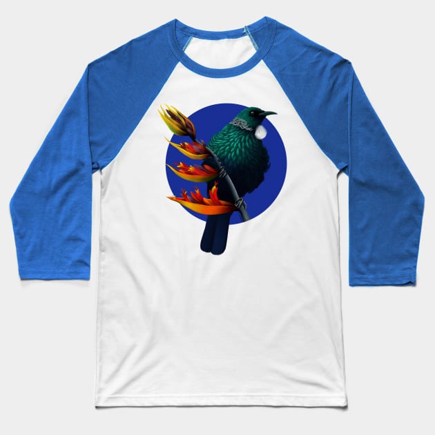 New Zealand Tui Bird Baseball T-Shirt by NelidaZubia